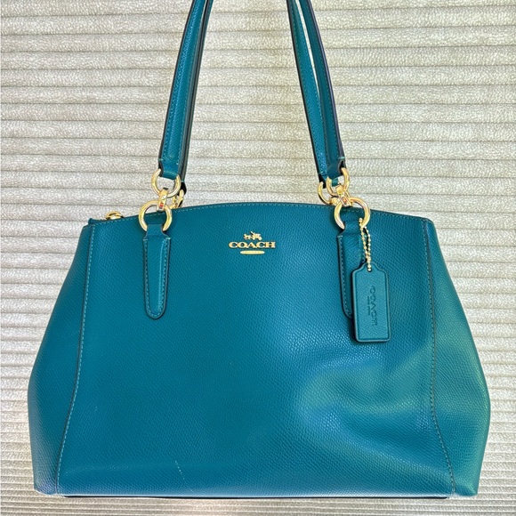COACH  CHRISTIE CARRYALL IN CROSSGRAIN LEATHER  F13684 Turquoise - Picture 1 of 5